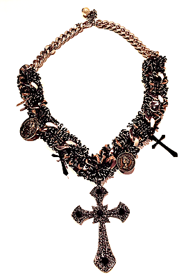 #ad FASHION JEWELRY Black Gunmetal Chains Charms Rhinestone Cross Choker Necklace $42.00
