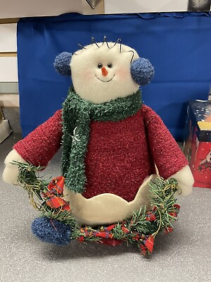 #ad Christmas Country Stuffed Snowman With Weighted Bottom. Figurine 11” Tall $22.50
