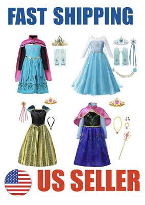 #ad Frozen Elsa Anna Princess Queen Dress Up Set Girls Costume US Fast Shipping $19.95