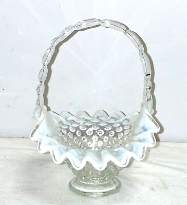 #ad Fenton HOBNAIL FRENCH OPALESCENT 6quot; x 4 3 4quot; SMALL FOOTED BASKET $28.00