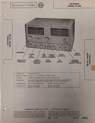 #ad Photo Fact Data 1954 National Model NC88 Broadcast Shortwave Table Radio. $10.00