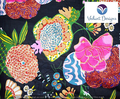 #ad Indian Cotton Fabric 5 Yard Block Floral Loose Black Running Craft $28.00