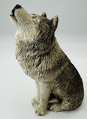 #ad VINTAGE 1995 GREY HOWLING WOLF FIGURINE SANDICAST DOG Wild Animal Statue 5 1 2quot;H $13.49
