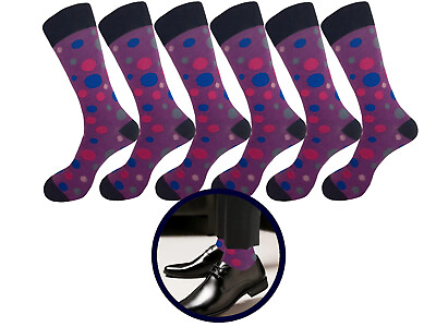#ad 6 3 1 Pairs Dress Socks Polka Dot Cotton True to Size 10 13 Purple Wedding Socks $17.50