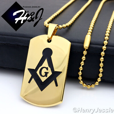 #ad 24quot;Stainless Steel 2.5mm Gold Black Plated Bead Chain MASONIC Dog Tag Pendant*71 $18.99