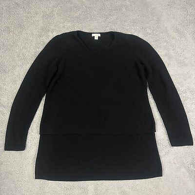#ad J Jill Pure Jill Sweater Womens XS Pullover Long Sleeve V Neck Knitted Black $11.99