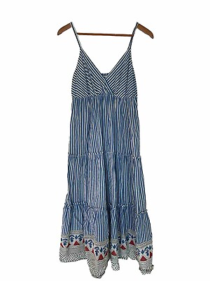 #ad Natural Life Dress Maxi Tiered Cotton CottageCore Striped Prairie Size Medium $28.00