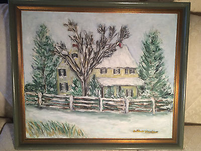 #ad Nice Large Arlene Hunter quot;Farm House In Winterquot; Oil Painting Signed And Framed $118.50
