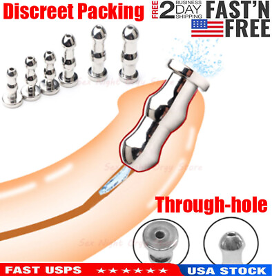 #ad Men Stainless Steel Dilator Sounding Metal Urethral Stretching Penis Hollow Plug $6.99