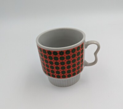 #ad Vintage Stylecraft Porcelain Japan Orange amp; Green Flower Design Stackable Mug $12.00