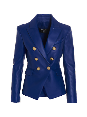 #ad Leather Blazer for Women Blue 100% Lambskin Size XS S M L XL XXL Custom Made $142.09