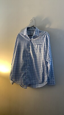 #ad Peter Millar Mens Blue Check Button Shirt Size XL Preppy Formal Long Sleeve $25.00