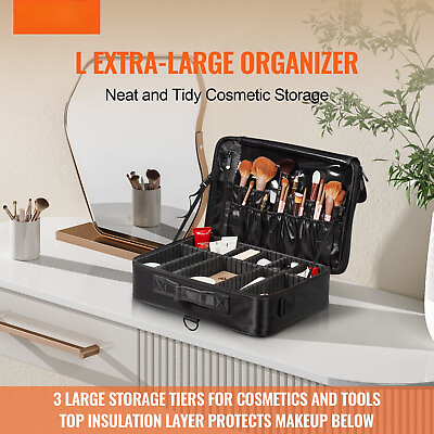 #ad Makeup Train Case 18 inch Black Makeup Organizer Bag with Handle Adjustable $40.79