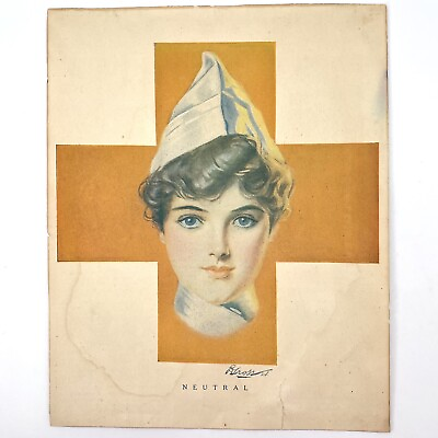 #ad Vintage Red Cross Nurse Print Ad Woman Nurse Pretty Face Medical Military War $24.79