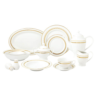 #ad Elegant 57 Pieces Bone China Dinnerware Set Service for 8 People Gold $499.99