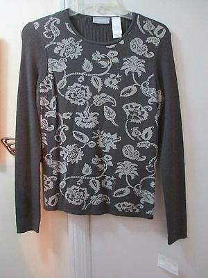 #ad Liz Claiborne Gray Scoop Neck Stretchy Knit Top Size M L Sleeves New w Tags $7.74