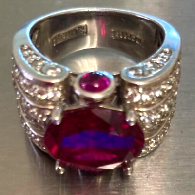 #ad Jewelry Sterling Silver Ruby Cz marked .925 ring size 6 weighs Heavy 10.3 Grams $14.99