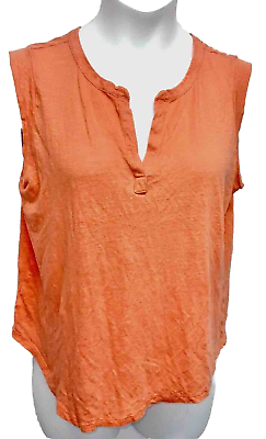 #ad Loft Women#x27;s Size L Sleeveless Pullover T Shirt Peach Color 100% Linen V Neck $8.99