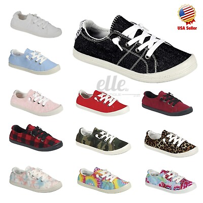 #ad New Women Canvas Shoes Lace Up Slip On Casual Comfy Flat Sneakers Size 5 11 $17.89