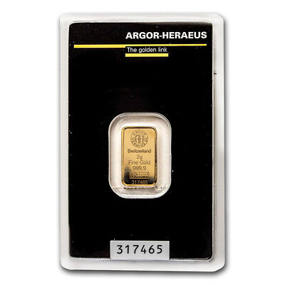 #ad 2 gram Gold Bar Argor Heraeus In Assay $187.92