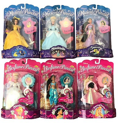 #ad Lot of 6 Vintage 1994 DISNEY 3 Musical Princess and 3 Perfume Princess Dolls $194.80