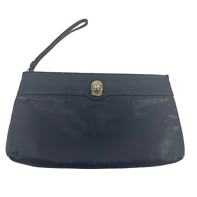 #ad Ruth Saltz Clutch Handbag Vintage Leather Navy Blue Lion Classic Evening Purse $21.00