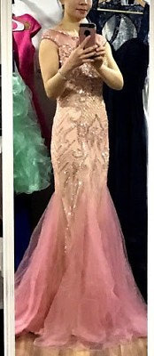 #ad Brand New Sexy Pink Rhinestones Mermaid Long Prom Dress Pageant Gown $255.00