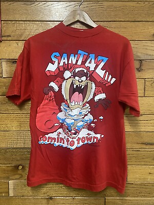 #ad Vintage Looney Tunes Taz Manian Devil T Shirt Santaz Santa Medium $45.00