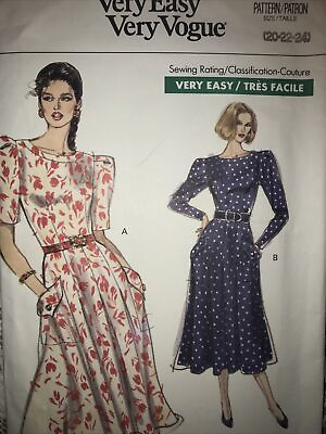 #ad 1989 RARE VOGUE 7490 Very Easy Flare Dress Pockets Plus 20 22 24 OOP NEW Pattern $27.95