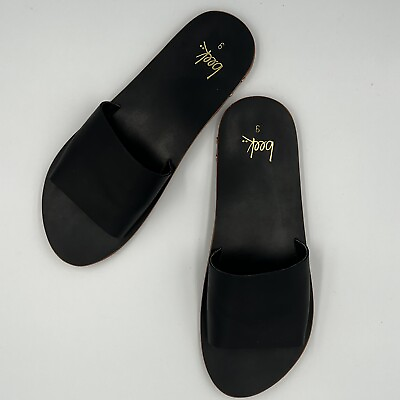 #ad Beek Anthropologie Mockingbird Black Leather Sandals Support Flats Slides Size 9 $150.90