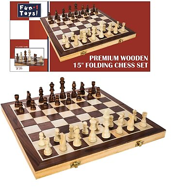 #ad NEW Fun1 Toys Classic Wooden Chess Set Wooden Chess Board Staunton Style $29.99
