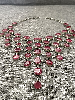 #ad Vintage Ruby Sterling Silver Necklace $310.00
