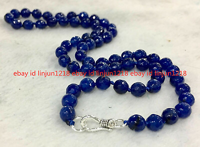 #ad Fine 6mm Sapphire Faceted Gems Beads Necklace 18#x27;#x27; 925 Sterling Silver Clasp $3.71