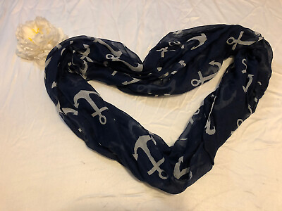 #ad Scarf Nautical Themed Infinity Scarf Anchor Navy White Lightweight $20.00
