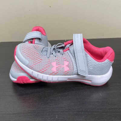 #ad UNDER ARMOUR Girls Easy On Sneakers Size 12K Pink Grey EUC $12.00
