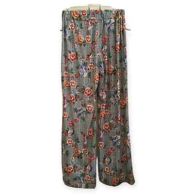 #ad Floral Plaid Multicolor Stretch Wide Leg Pants Size XL $14.66