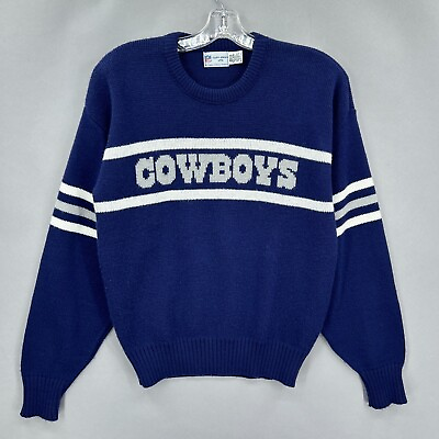 #ad Vintage Dallas Cowboys Sweater Cliff Engle Blue Wool Blend Medium Made USA RARE $146.24