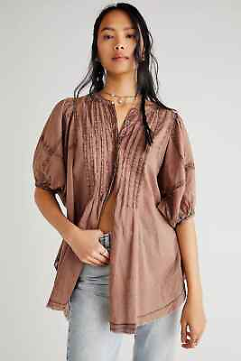#ad S Free People Something Sweet Tunic Oversize Summer Top Brown X Small RRP $128 GBP 29.99