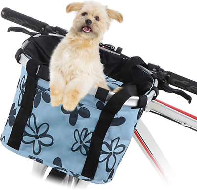 #ad Bike Basket Detachable Folding Bicycle Small Dog Bike Front Carrier Baskets with $30.61