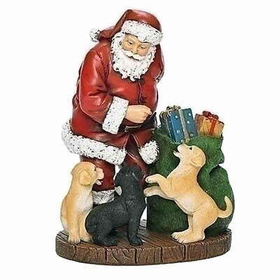#ad SANTA WITH PUPPY DOGS AND CHRISTMAS PRESENTS HOLIDAY FIGURINE $49.95