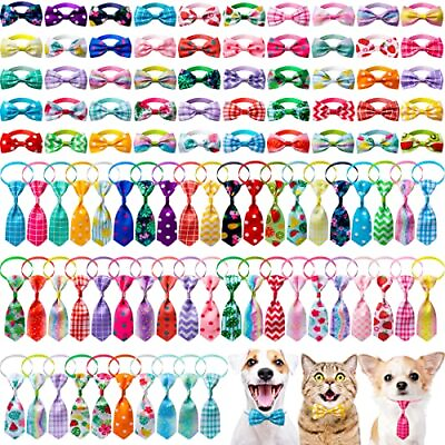 #ad 100 Pcs Dog Bow Tie Collar Set Adjustable Cat Dog Bowties Neckties $54.13