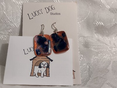 New Lucky Dog Studios By Don Grubbs Or and Pink and Gold Iridescent Earrings $28.00