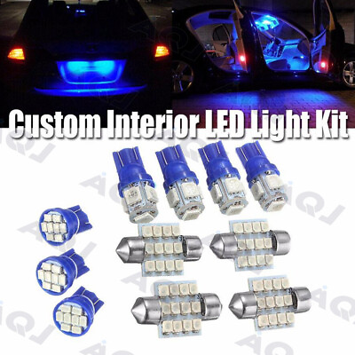 #ad 13Pcs LED Lights Interior Package Kit Blue Dome Map License Plate Lamp Bulbs $13.59