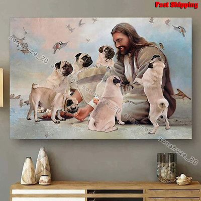 #ad God Surrounded by Pug Angels Pug Christian Dog Owner Decor Poster $19.50