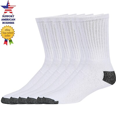 #ad 3 6 12 Pairs Mens White Sports Work Athletic Crew Socks Cotton Size 9 11 amp; 10 13 $6.95