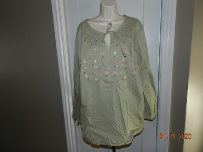 #ad Fashion Bug Womens Women#x27;s Shirt Top Blouse 22 24 W sage green with floral trim $19.99