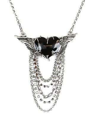 #ad Wing Heart Stone Chain Steampunk Necklace Lace Pendant Punk Goth Cyber Rave $12.99