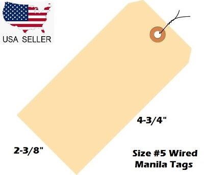 #ad 100 Pack Size 5 Manila Inventory Shipping Hang Tags with Wire 4 3 4quot; x 2 3 8quot; $10.47