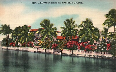 #ad Postcard FL Miami Beach Bayfront Residence Posted 1942 Linen Vintage PC G4272 $3.00