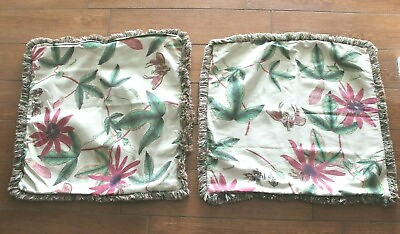 #ad American Mills Floral Tropical Square Throw Pillow CASES w Fringe Trim Lot of 2 $18.00